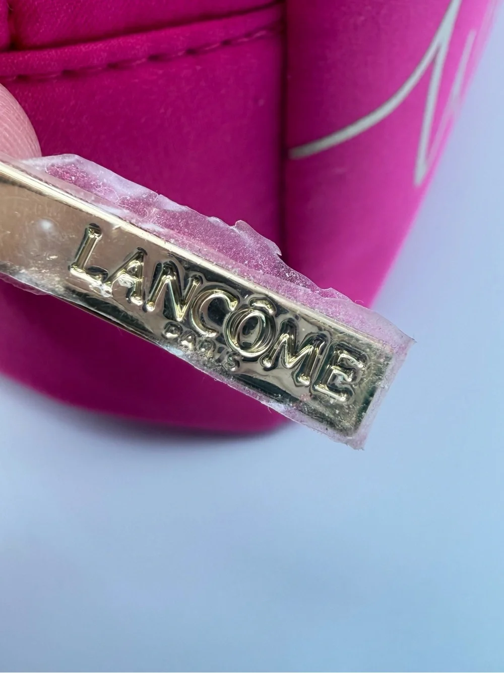 Lancome Hot Pink 'Wink & Makeup' Cosmetic Pouch with Gold Script